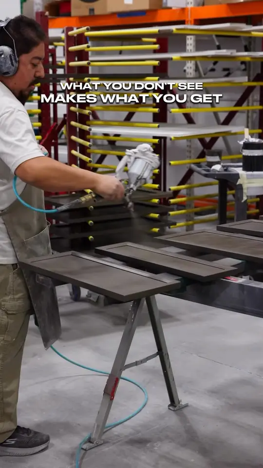 Behind the scenes: CNC, edge banding, sanding, spray finishing, drying racks
