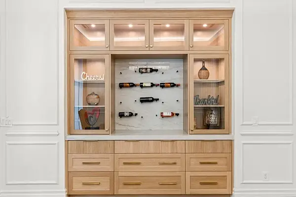 Villaforte rift white oak shaker reeded doors ligted cabinets dining room