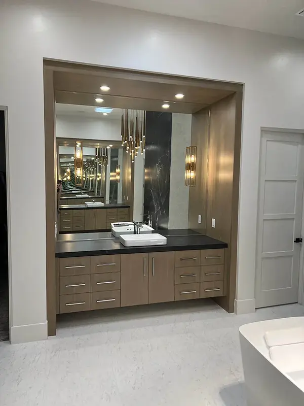 Hammer Slab rift white oak matched grain vanity