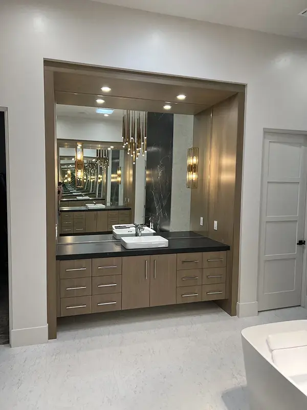 pcw cabinetry Slab rift white oak matched grain vanity