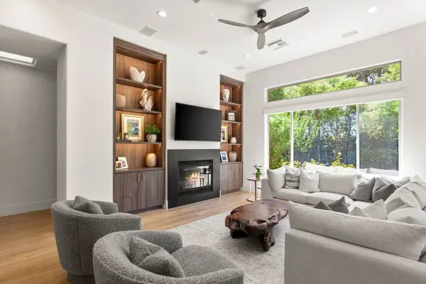 Isleworth Fireplace cabinets LED lights walnut 4