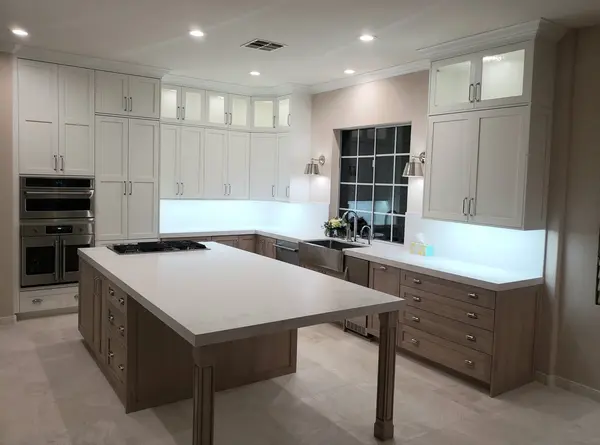 congaree kitchen Rift white oak island white shaker glass doors LED lights (2) congaree kitchen Rift white oak island white shaker glass doors LED lights (2)