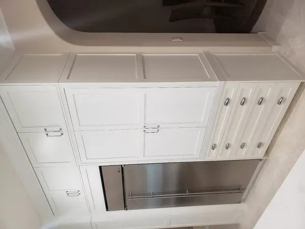congaree kitchen White Shaker tall cabinets fridge wall