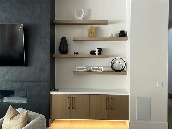 Fireplace cabinets floating shelves led lights