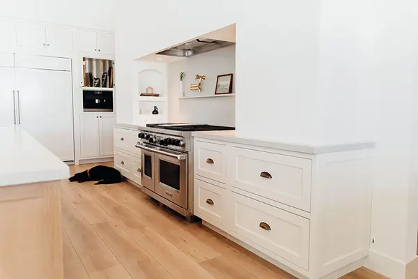 Kevin Way Custom hood custom island rift white oak shaker inset faceframe cabinets 13