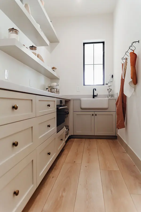 Kevin Way Custom pantry floating shelves inset faceframe shaker