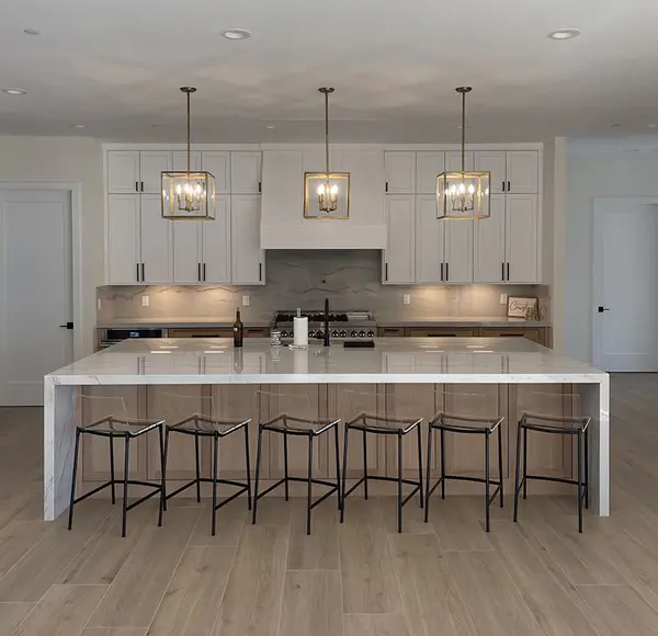 Peterson Cabinet Works Kitchen white shaker doors glass doors led lights rift white oak base cabinets custom8hood