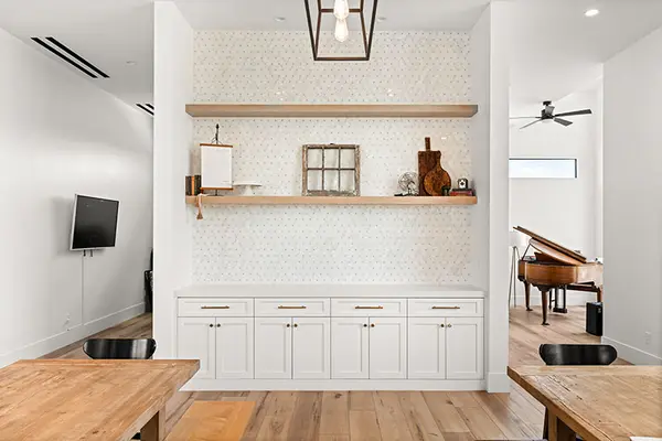custom buffet white oak floating shelves
