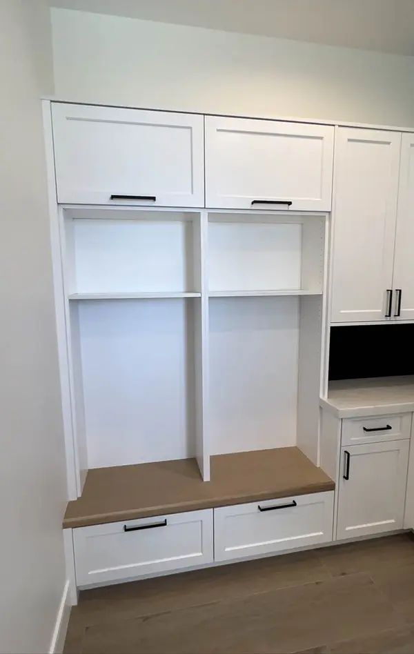 Milan Custom bench rift white oak top lift up doors