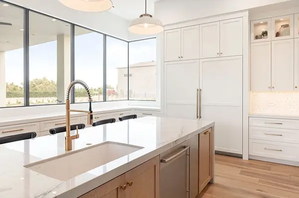 pinnacle kitchen Rift white oak island custom kitchen custom fridge panels