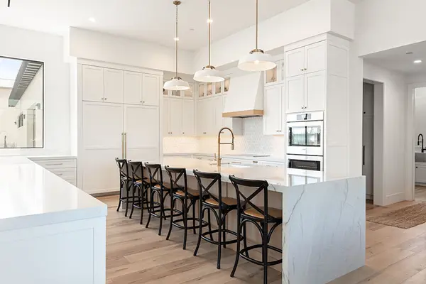 pinnacle kitchen White Shaker ktichen with rift white oak island