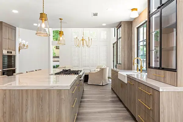 Ring Dove custom kitchen custom island matched grain metal door glass door led lights 2