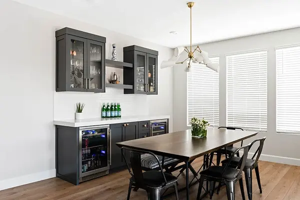 Villaforte rift white oak shaker reeded doors ligted cabinets dining room