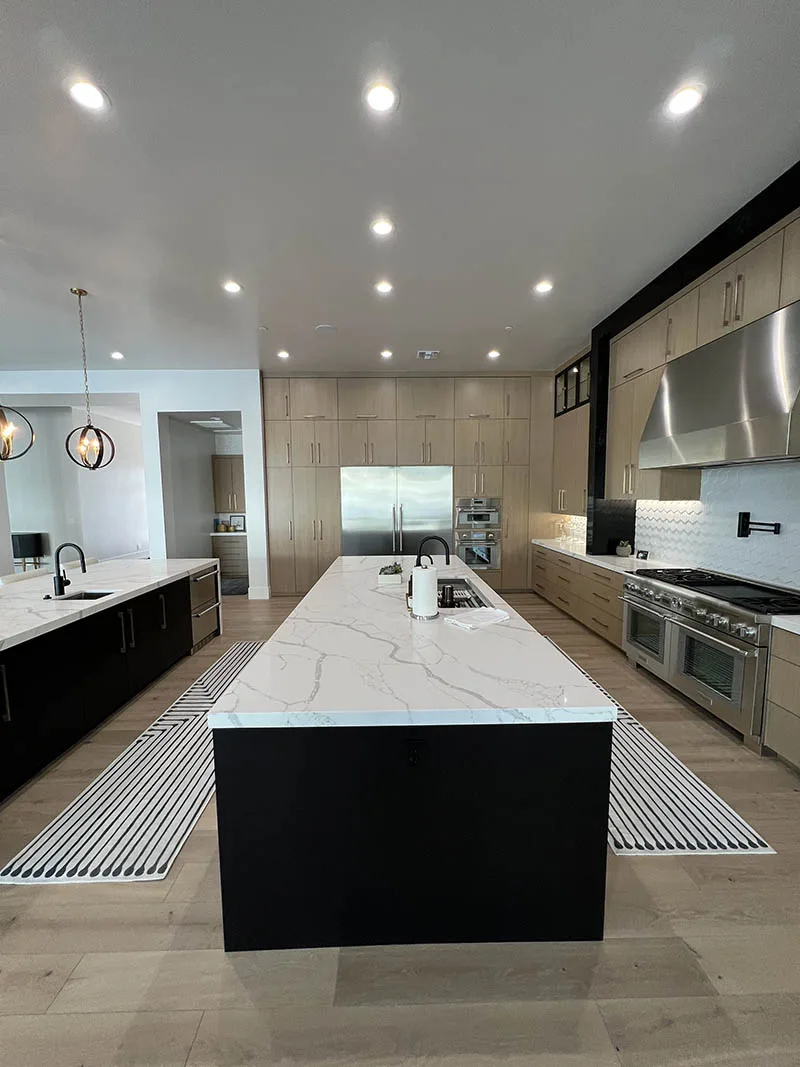 Slab-matched rift white oak frameless kitchen with two islands, built in Las Vegas Slab-matched rift white oak frameless kitchen with two islands, built in Las Vegas