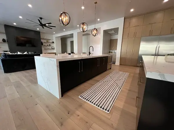 Hammer Matched grain slab rift white oak frameless custom cabinets 2 islands5