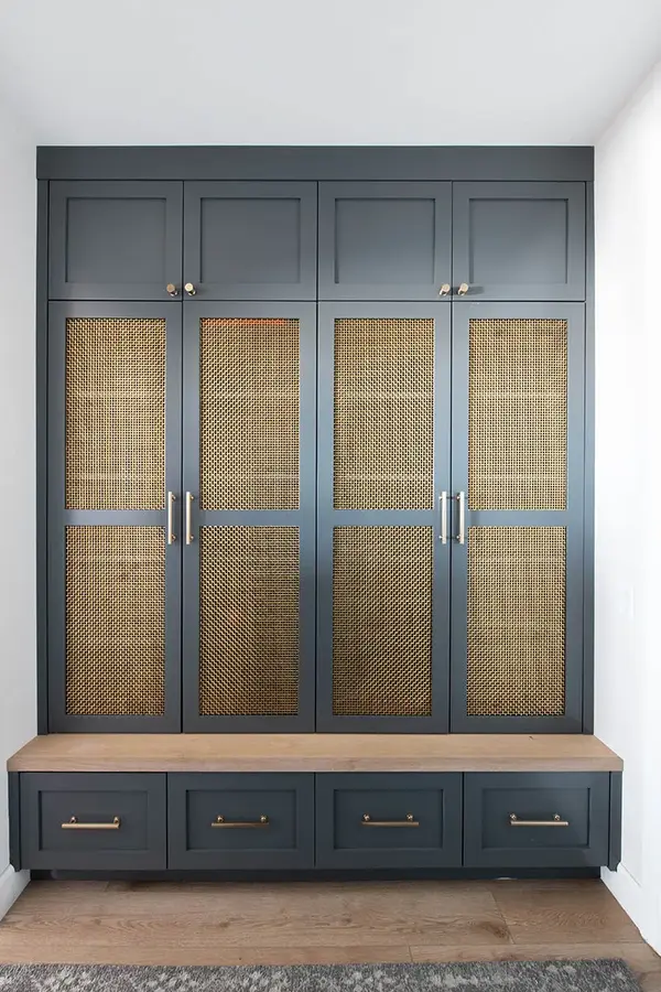 Sunset Sage mudroom lockers steel mesh doors seating