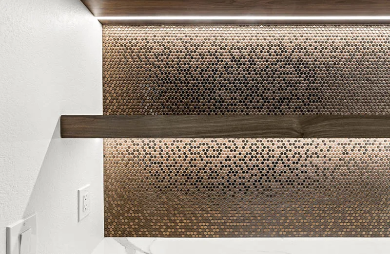 Floating shelves with LED lighting in a custom pantry Floating shelves with LED lighting in a custom pantry