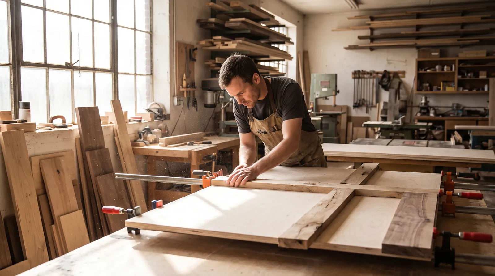 Cabinet maker assembling a custom cabinet box in a Las Vegas workshop